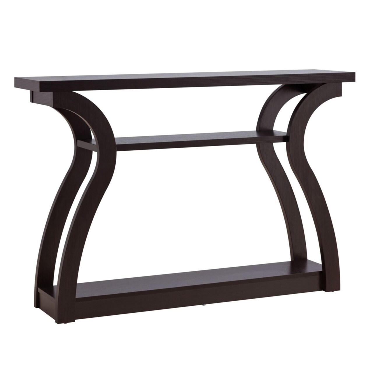 Saltoro Sherpi Jane 47 Inch Modern Curved Console Sofa Table, 2 Shelves, Wood, Brown-